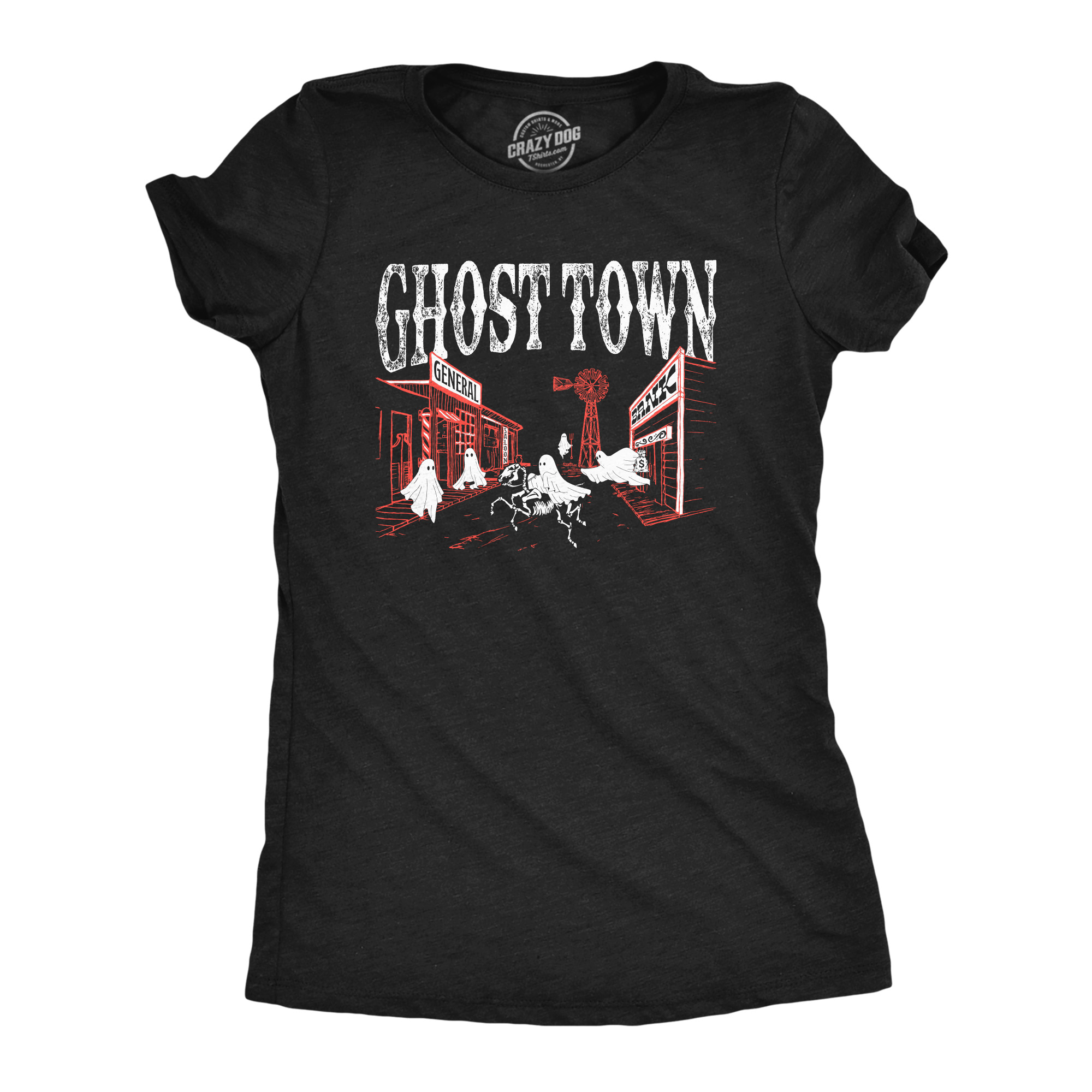 Womens Ghost Town T Shirt Funny Halloween Bed Sheet Ghosts Joke